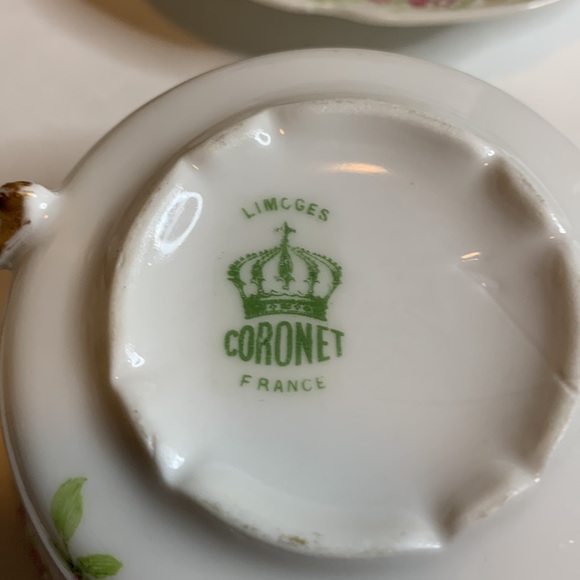 5-Coronet Tea Cup and Saucer Sets Limoges France Pink Flowers Bone China - Picture 6 of 9